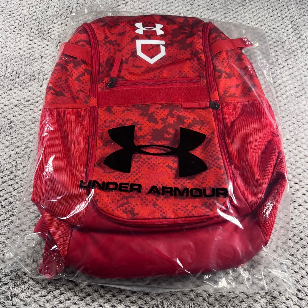 Under Armour Baseball Backpack Red UA Strap Clip Ventilated Shoe Compartment 36L